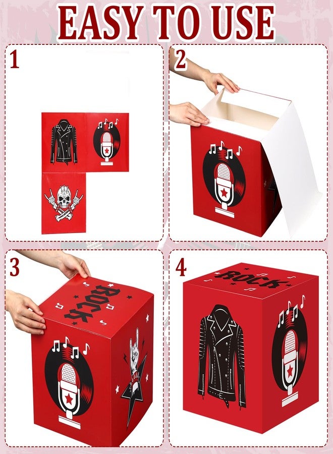 Fuyoooo 6 Pcs Large Rock and Roll Party Decorations Boxes 12 Inch Rock Music Birthday Balloon Cardboard Boxes Backdrop 80s 90s Retro Band Props for Party Supplies - Image 5